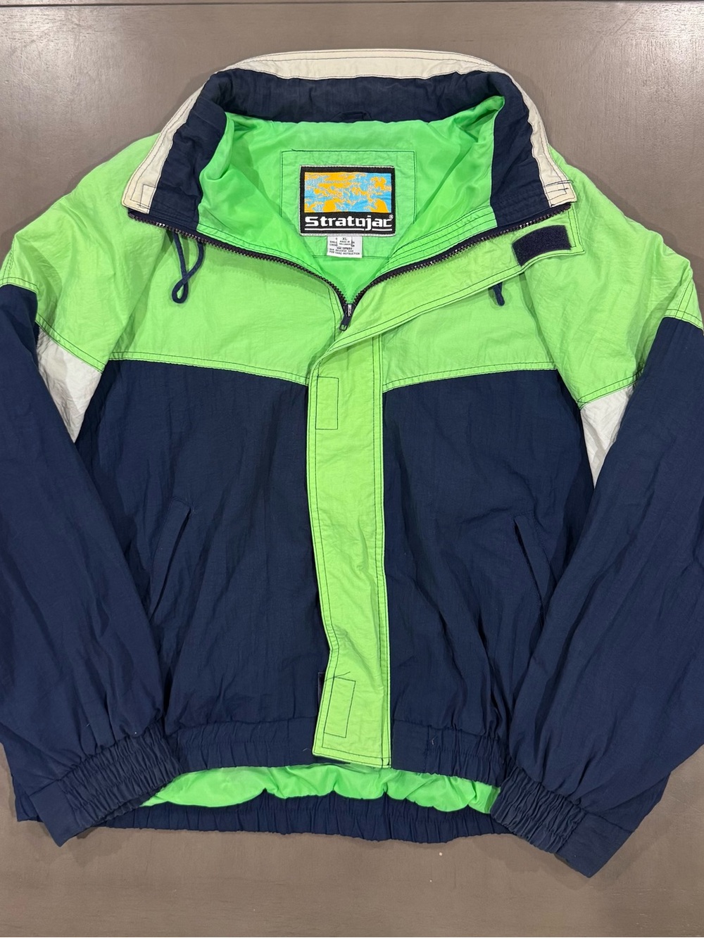Stratojac Neon Green and Navy Colorblock windbreaker Jacket